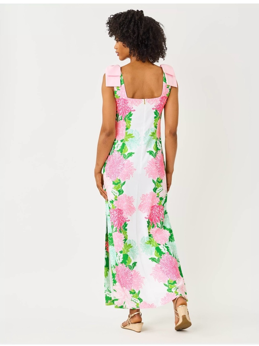 Lilly Pulitzer Bernice Pink & Green Floral Maxi Dress with Bow Straps 12 - Picture 3 of 11